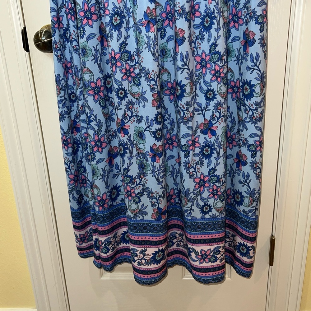BloomChic Blue Floral V-Neck Maxi Dress Sz 22/24 Fairy Resortwear Cottagecore - Picture 5 of 16